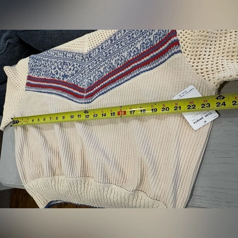 Free People Cream and Blue Knit Sweater